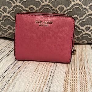 Kate Spade Small Pebbled Leather Zip Bifold Wallet, Pink